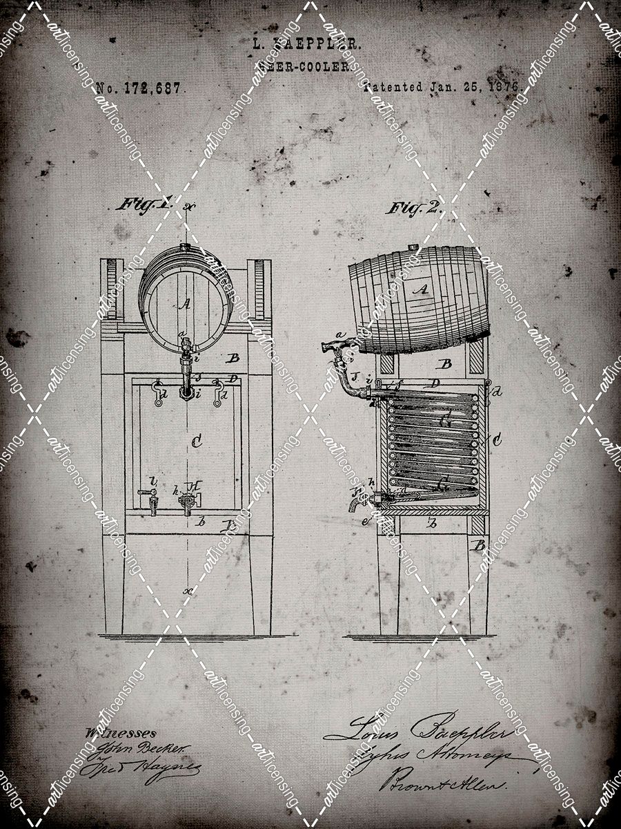 PP186- Faded Grey Beer Keg Cooler 1876 Patent Poster