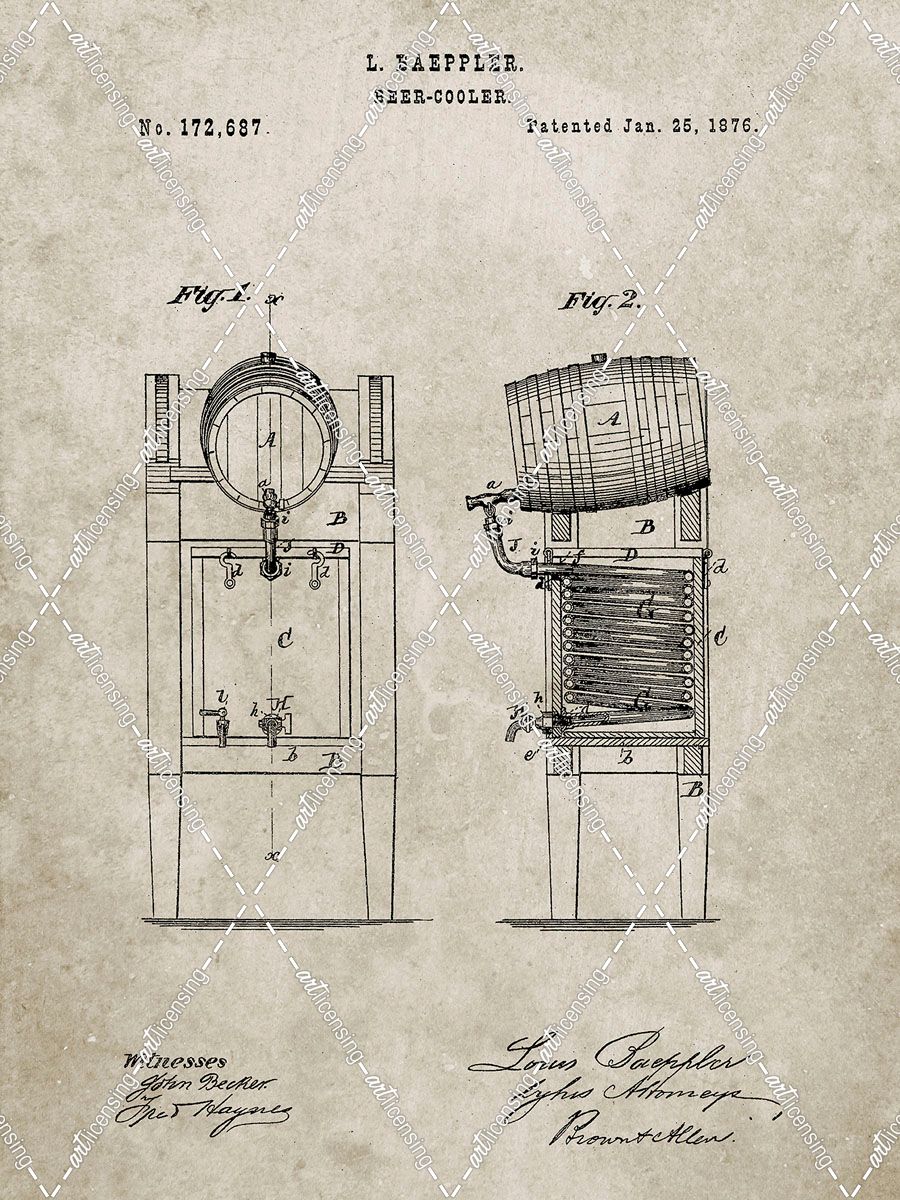 PP186- Sandstone Beer Keg Cooler 1876 Patent Poster