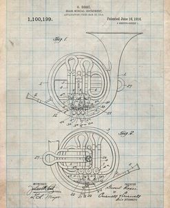 PP188- Antique Grid Parchment French Horn 1914 Patent Poster