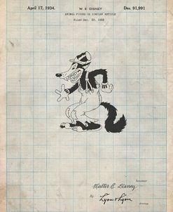 PP190- Antique Grid Parchment Disney Big Bad Wolf Patent Poster