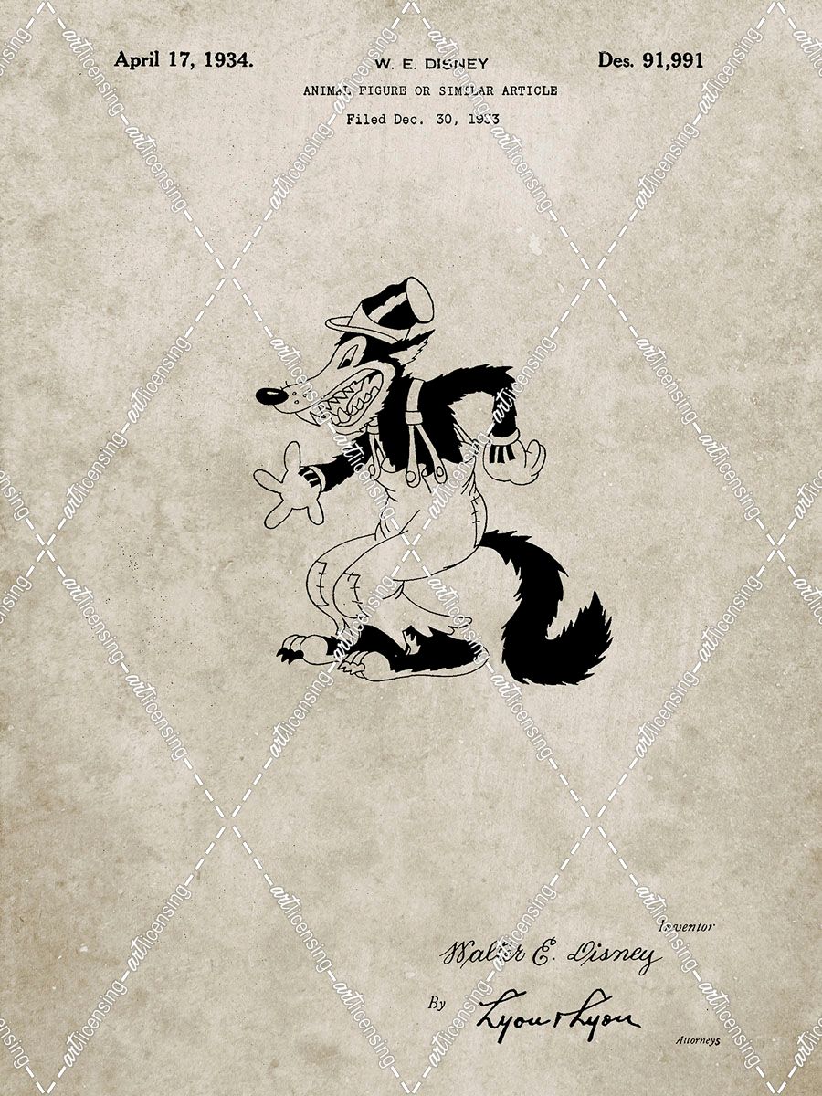 PP190- Sandstone Disney Big Bad Wolf Patent Poster