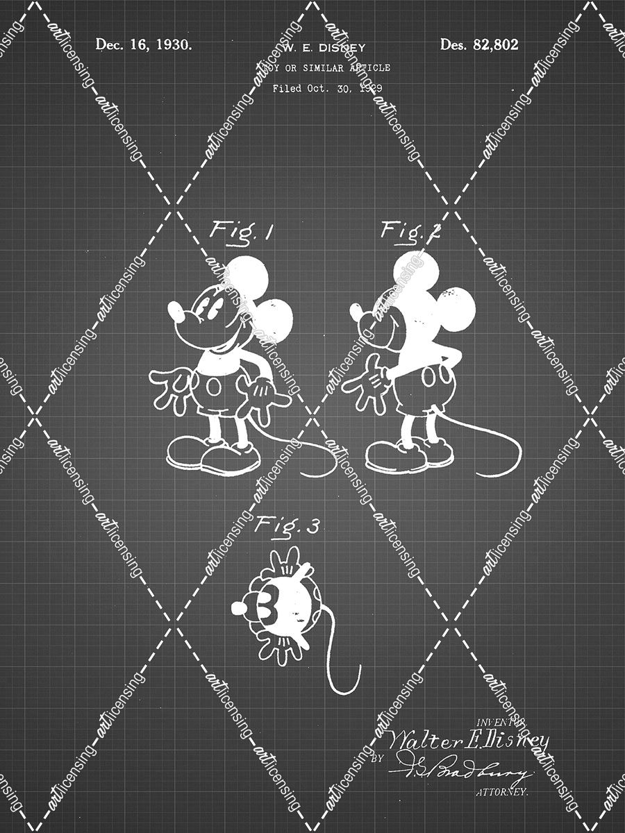 PP191- Black Grid Mickey Mouse 1929 Patent Poster
