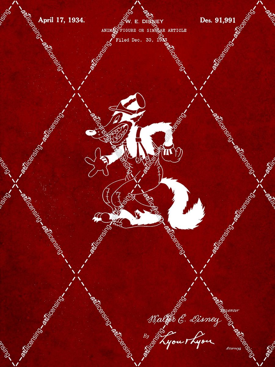 PP190- Burgundy Disney Big Bad Wolf Patent Poster