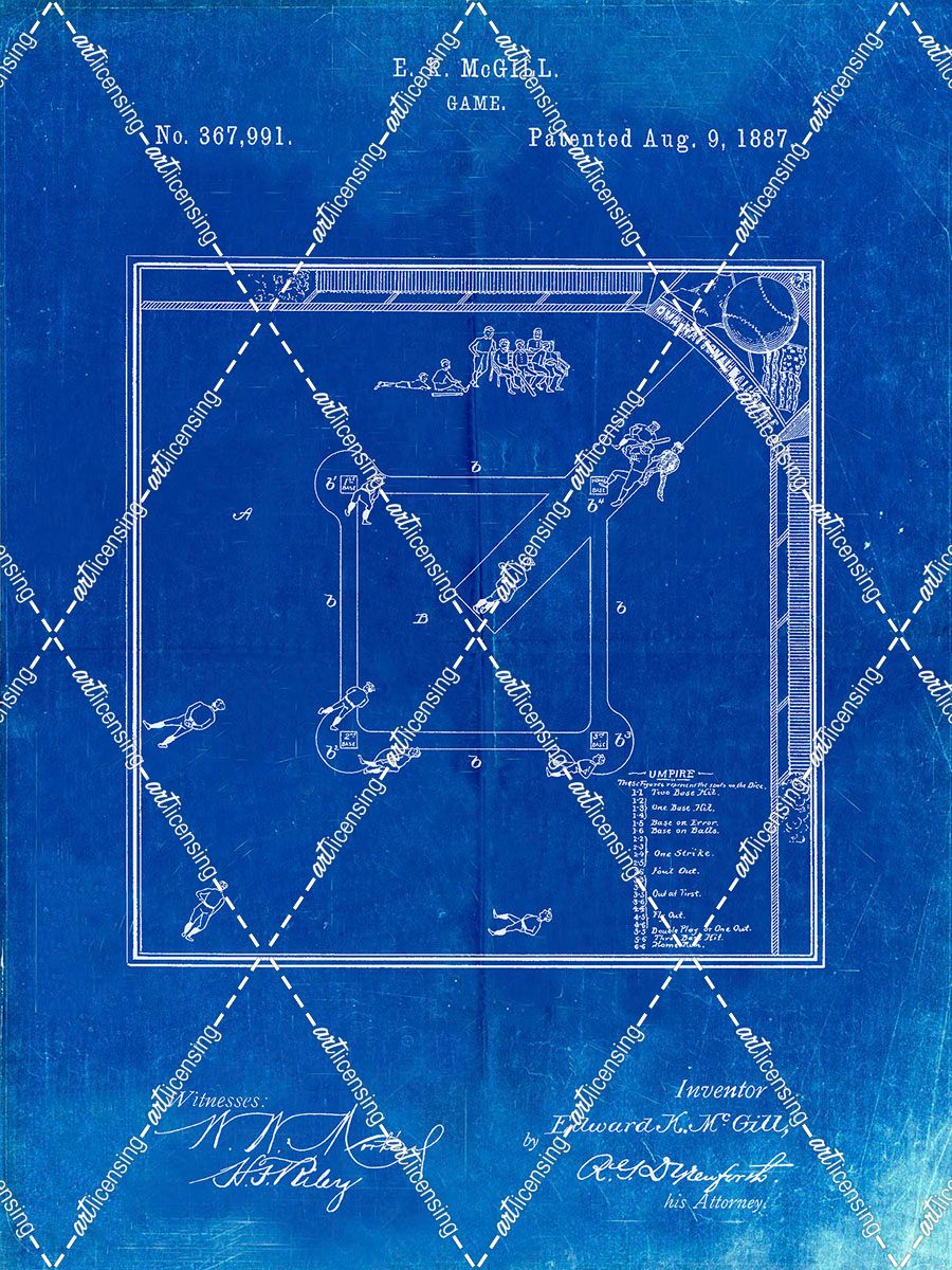 PP192- Faded Blueprint Our National Ball Game Patent Poster
