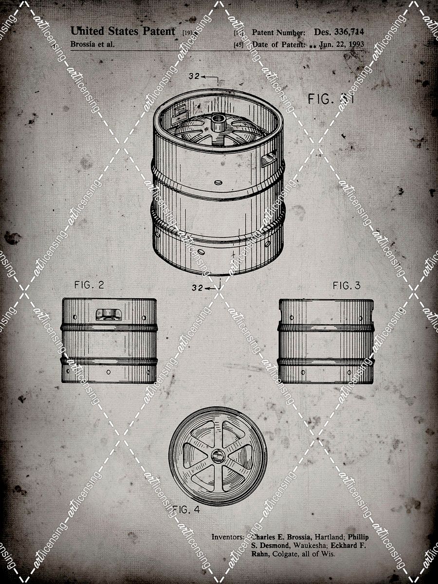 PP193- Faded Grey Miller Beer Keg Patent Poster