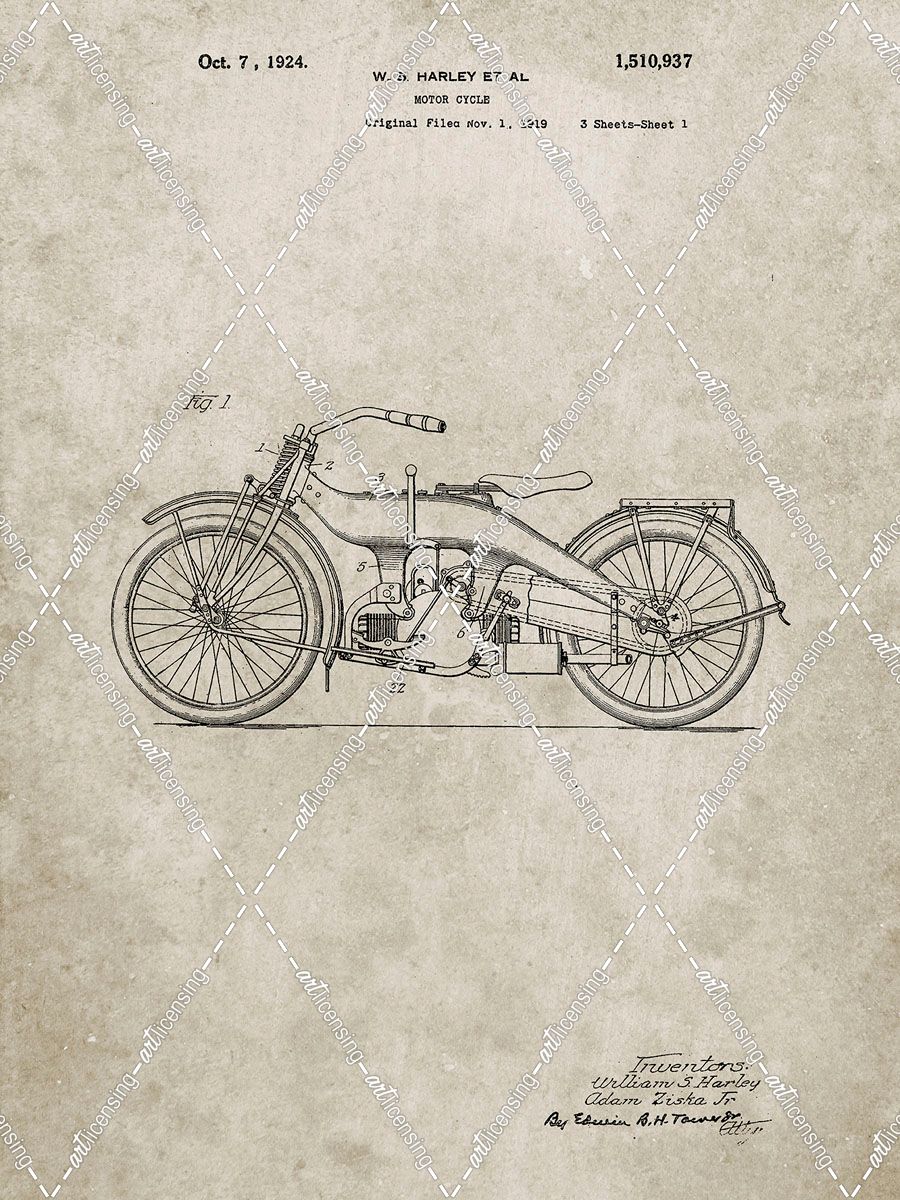 PP194- Sandstone Harley Davidson Motorcycle 1919 Patent Poster