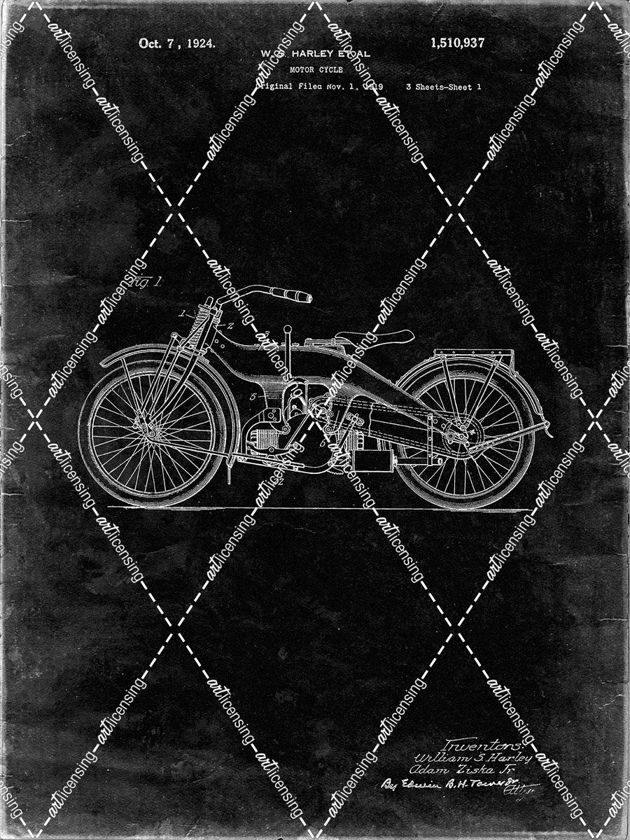 PP194- Black Grunge Harley Davidson Motorcycle 1919 Patent Poster