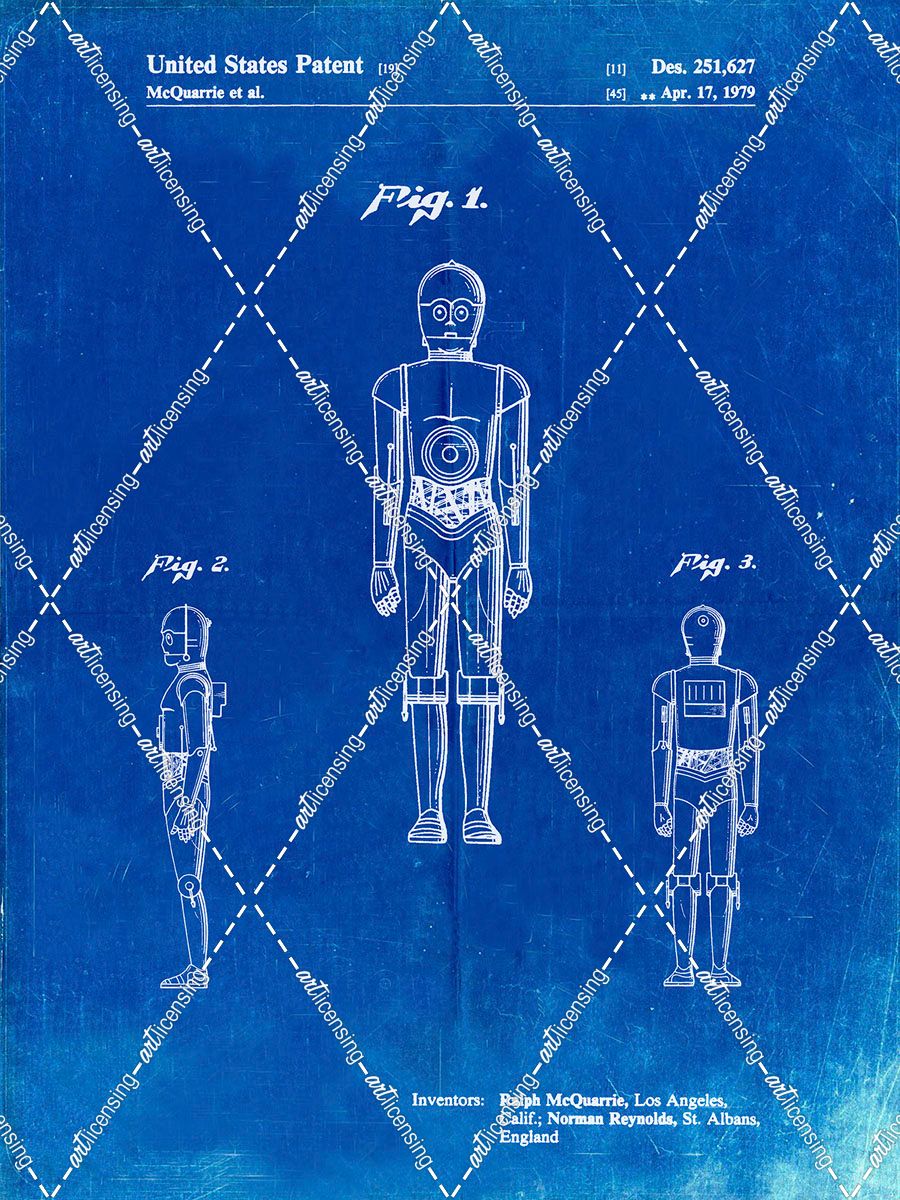PP195- Faded Blueprint Star Wars C-3PO Patent Poster