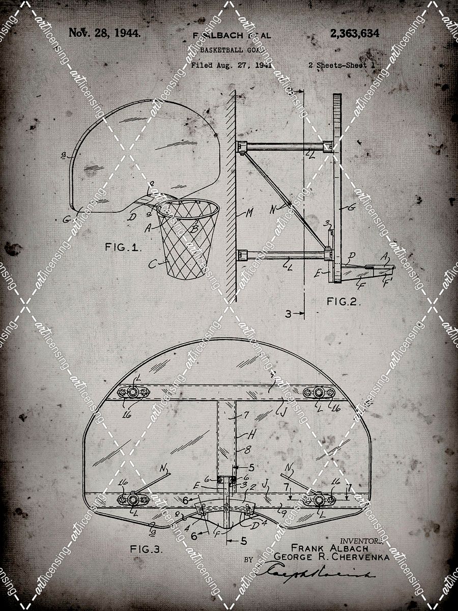 PP196- Faded Grey Albach Basketball Goal Patent Poster