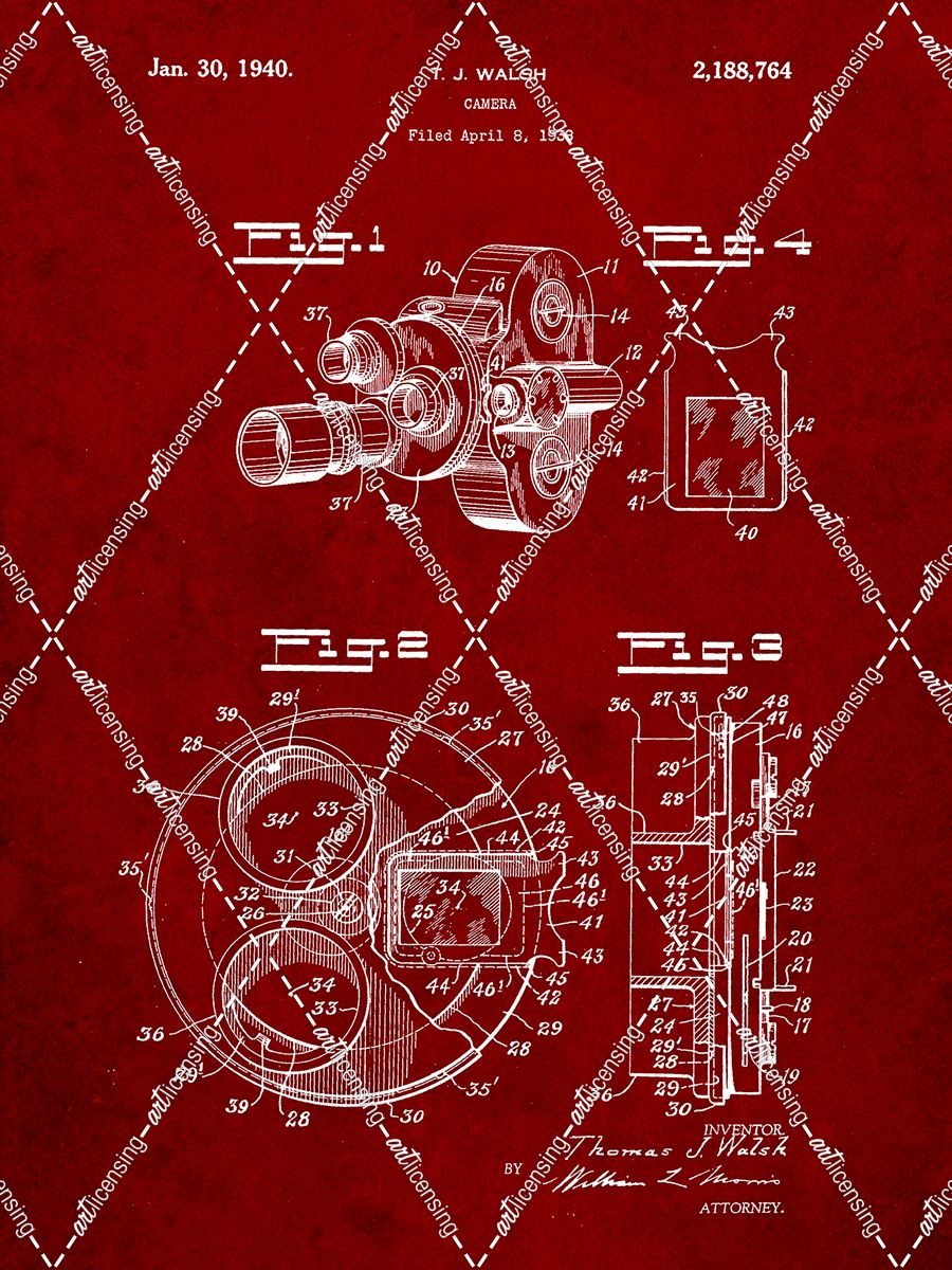 PP198- Burgundy Bell and Howell Color Filter Camera Patent Poster