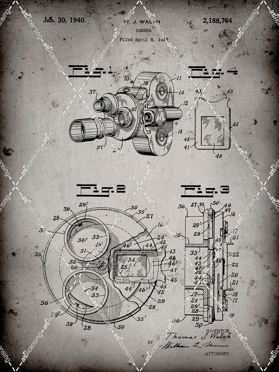 PP198- Faded Grey Bell and Howell Color Filter Camera Patent Poster