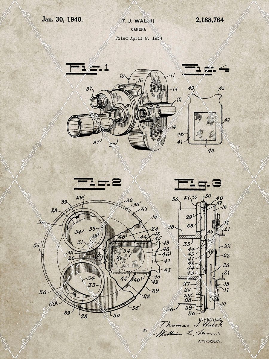 PP198- Sandstone Bell and Howell Color Filter Camera Patent Poster