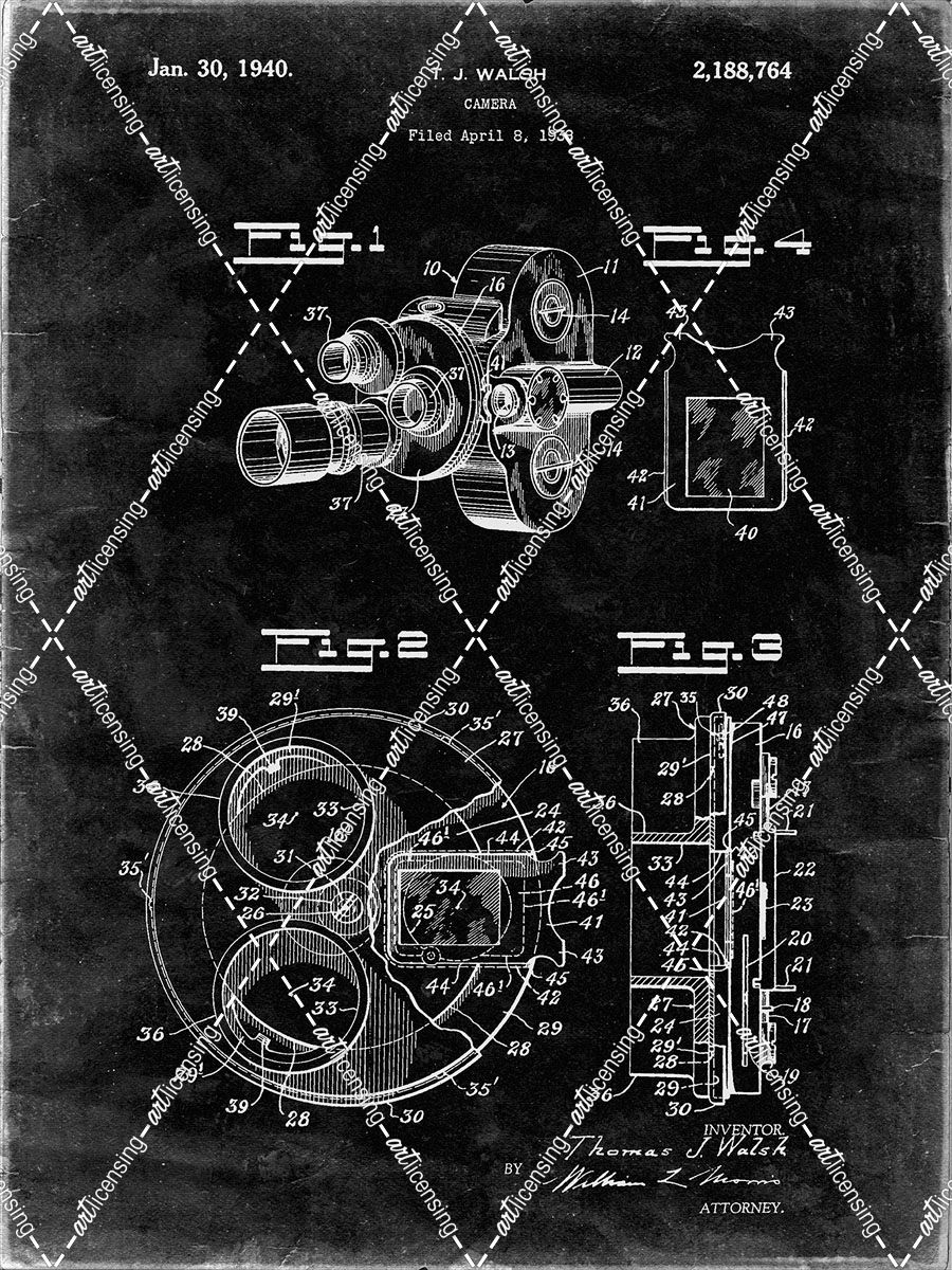 PP198- Black Grunge Bell and Howell Color Filter Camera Patent Poster