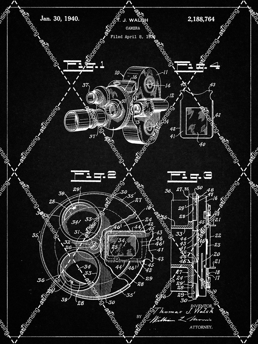 PP198- Vintage Black Bell and Howell Color Filter Camera Patent Poster