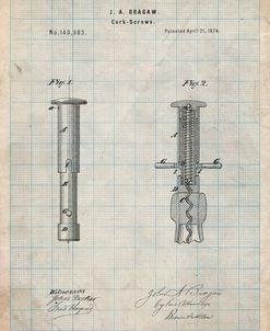 PP203- Antique Grid Parchment Corkscrew 1874 Patent Poster