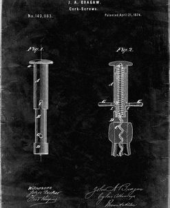 PP203- Black Grunge Corkscrew 1874 Patent Poster