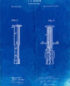 PP203- Faded Blueprint Corkscrew 1874 Patent Poster