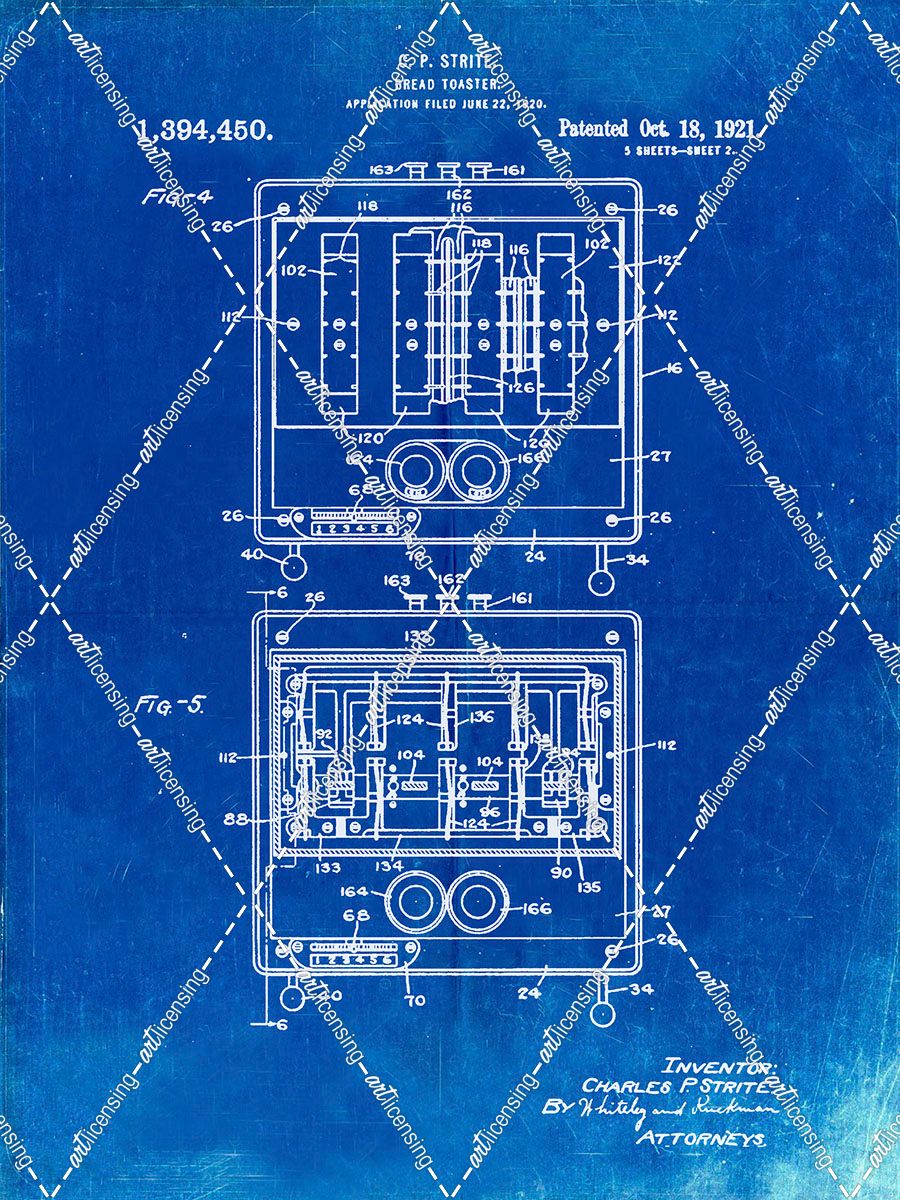 PP207- Faded Blueprint Toastmaster Toaster Patent Print