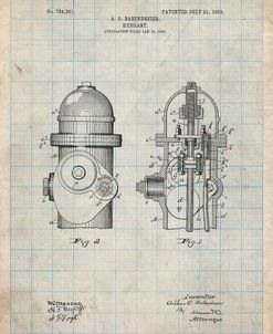 PP210-Antique Grid Parchment Fire Hydrant 1903 Patent Poster