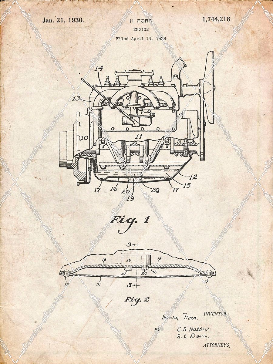 PP220-Vintage Parchment Model A Ford Pickup Truck Engine Poster