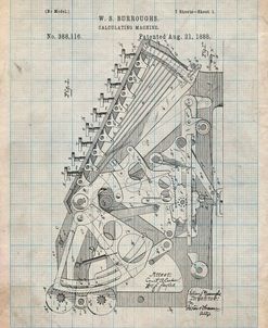 PP226-Antique Grid Parchment Burroughs Adding Machine Patent Poster