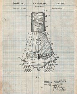PP229-Antique Grid Parchment NASA Space Capsule 1959 Patent Poster