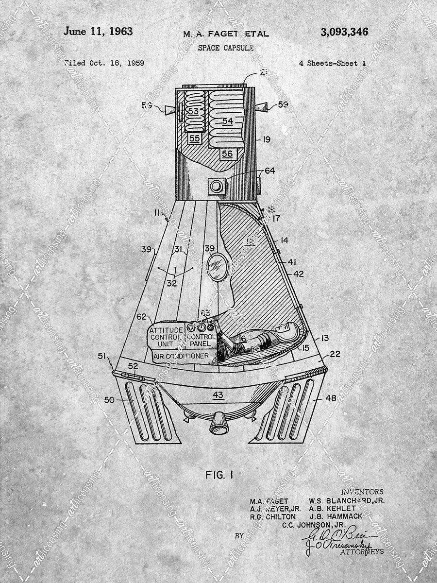 PP229-Slate NASA Space Capsule 1959 Patent Poster