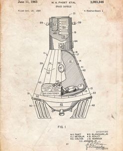 PP229-Vintage Parchment NASA Space Capsule 1959 Patent Poster