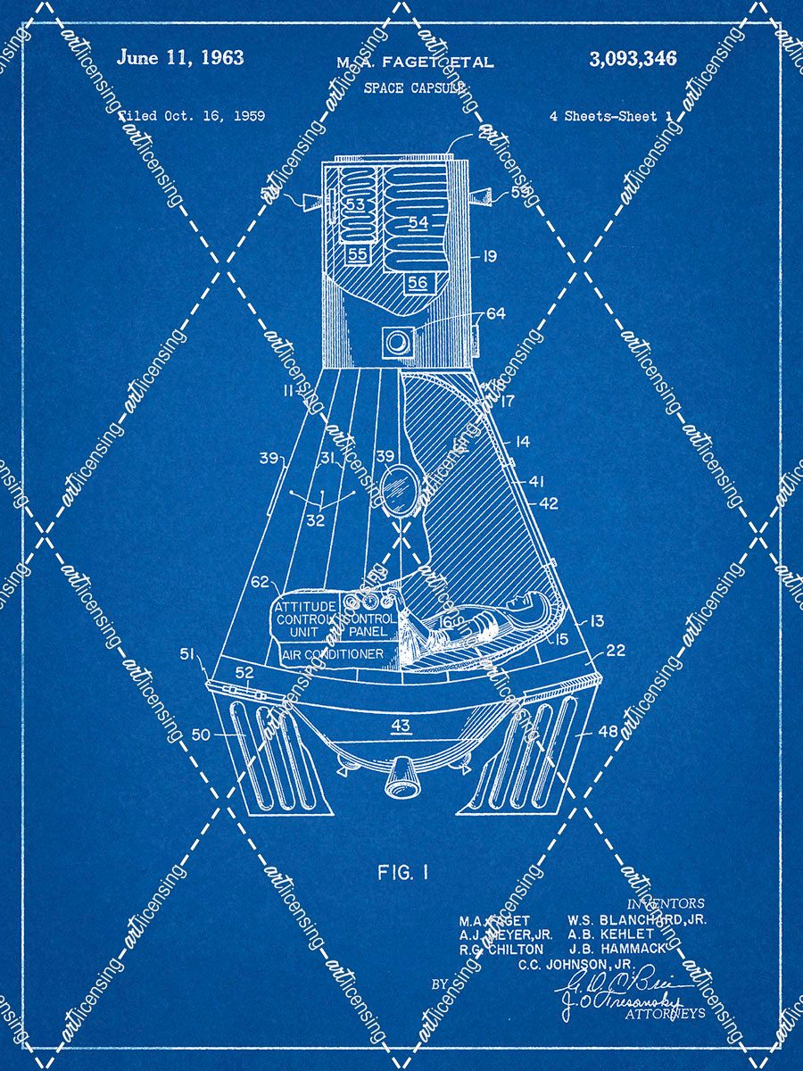 PP229-Blueprint NASA Space Capsule 1959 Patent Poster