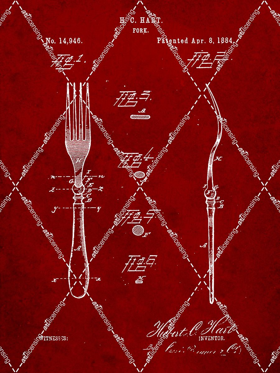 PP238-Burgundy Fork Patent Poster