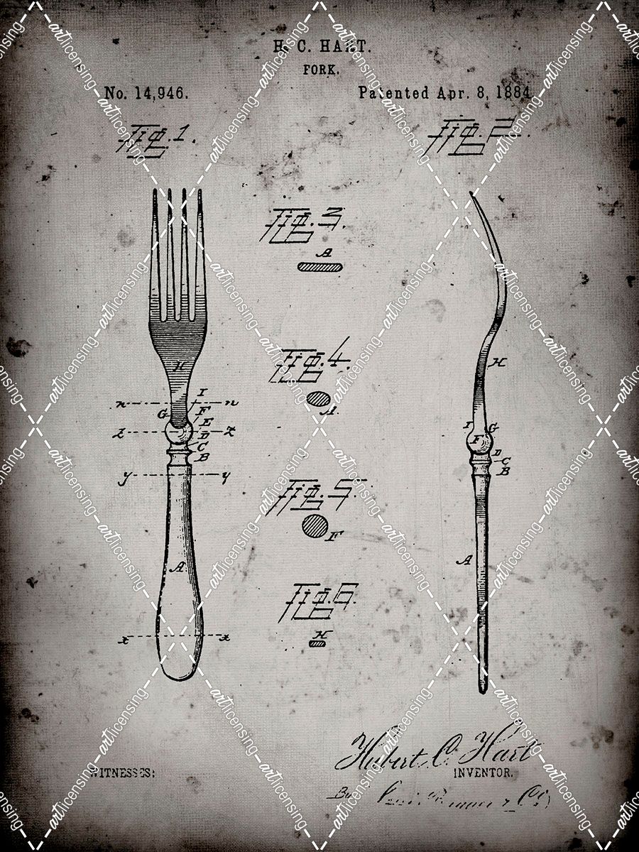 PP238-Faded Grey Fork Patent Poster