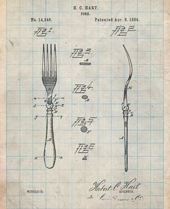 PP238-Antique Grid Parchment Fork Patent Poster