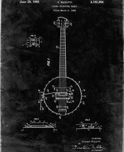 PP242-Black Grunge Modern Banjo Patent Poster