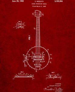 PP242-Burgundy Modern Banjo Patent Poster