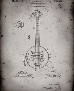 PP242-Faded Grey Modern Banjo Patent Poster