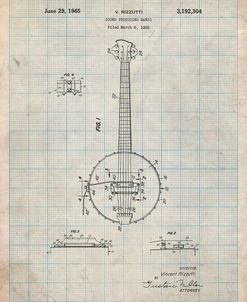 PP242-Antique Grid Parchment Modern Banjo Patent Poster