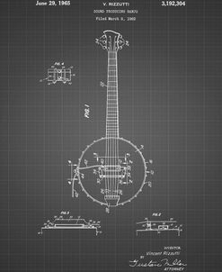 PP242-Black Grid Modern Banjo Patent Poster