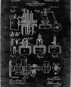 PP257-Black Grunge Diesel Engine 1898 Patent Poster