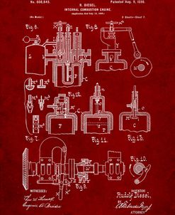 PP257-Burgundy Diesel Engine 1898 Patent Poster