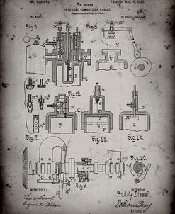 PP257-Faded Grey Diesel Engine 1898 Patent Poster