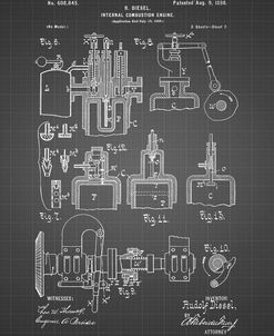 PP257-Black Grid Diesel Engine 1898 Patent Poster