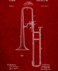 PP261-Burgundy Slide Trombone Patent Poster