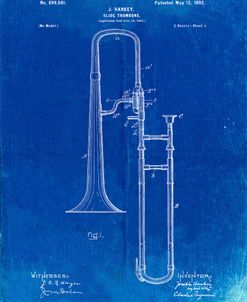 PP261-Faded Blueprint Slide Trombone Patent Poster