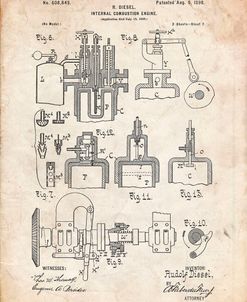 PP257-Vintage Parchment Diesel Engine 1898 Patent Poster