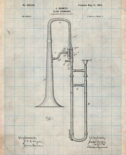 PP261-Antique Grid Parchment Slide Trombone Patent Poster