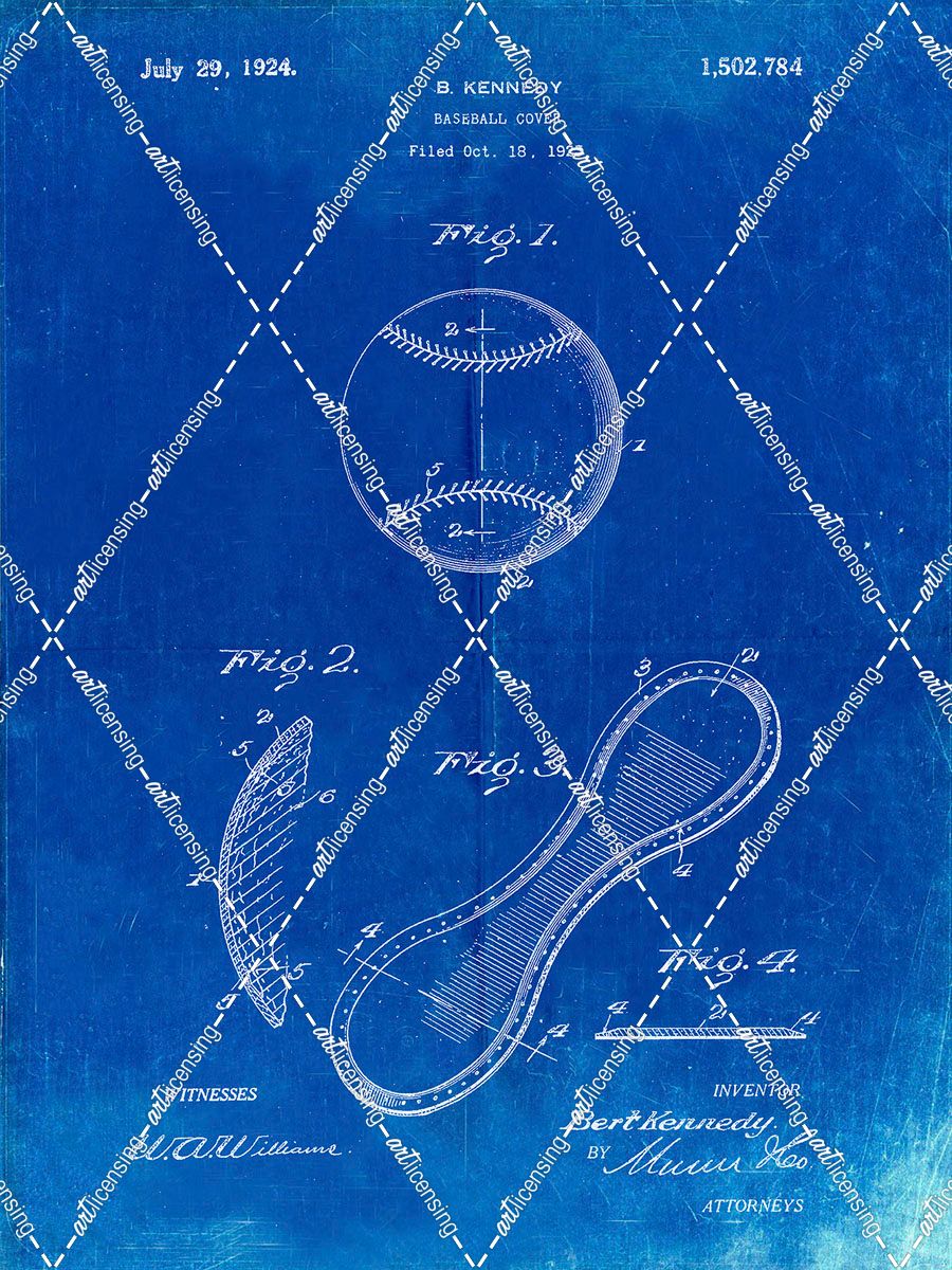 PP271-Faded Blueprint Vintage Baseball 1924 Patent Poster