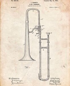 PP261-Vintage Parchment Slide Trombone Patent Poster