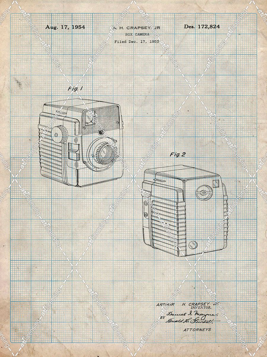 PP300-Antique Grid Parchment Kodak Brownie Bullseye 1954 Patent Poster