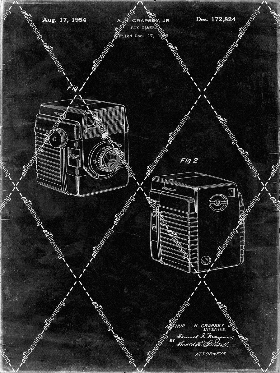 PP300-Black Grunge Kodak Brownie Bullseye 1954 Patent Poster