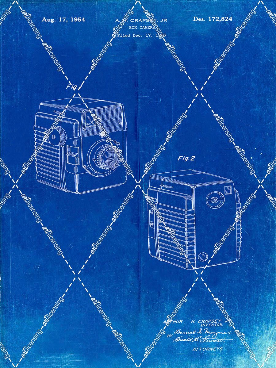 PP300-Faded Blueprint Kodak Brownie Bullseye 1954 Patent Poster